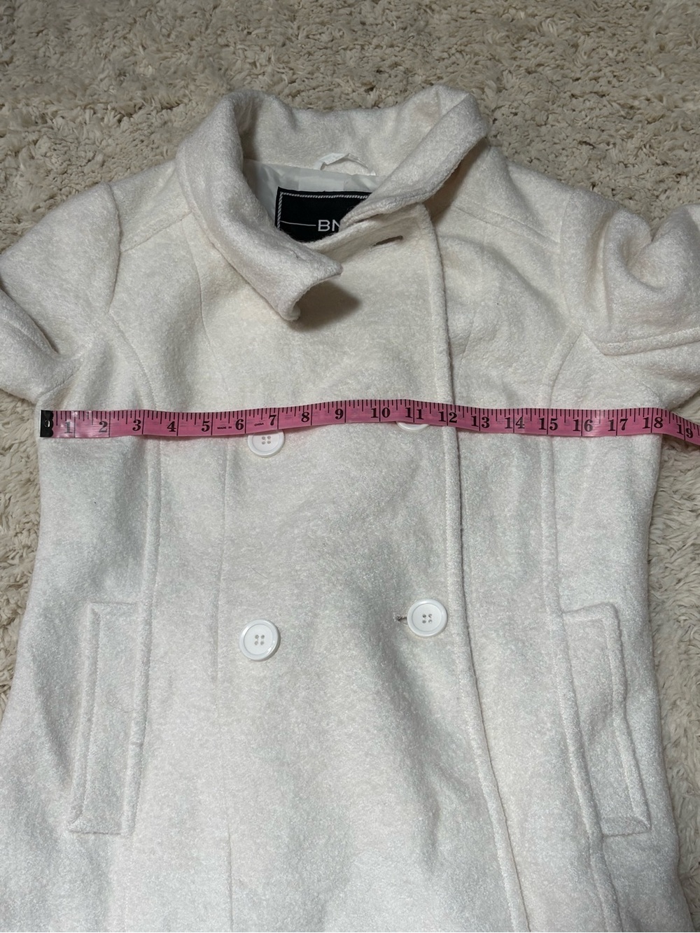 BNCI Double-Breasted Wool Blend White Peacoat Jacket - Picture 4 of 6